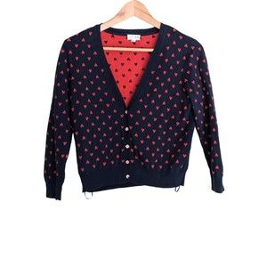 Maison Jules Heart Pattern Short Knit Blue Cardigan Size M Cute Preppy